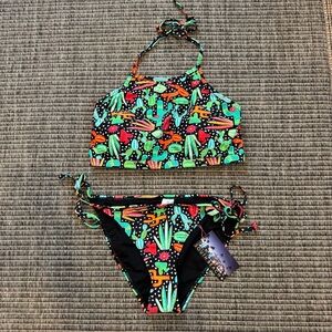 Green and Black Ruffled Bikini Set